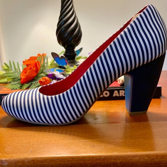 chelsea crew Shoes - Chelsea Crew Navy/White Striped Heels